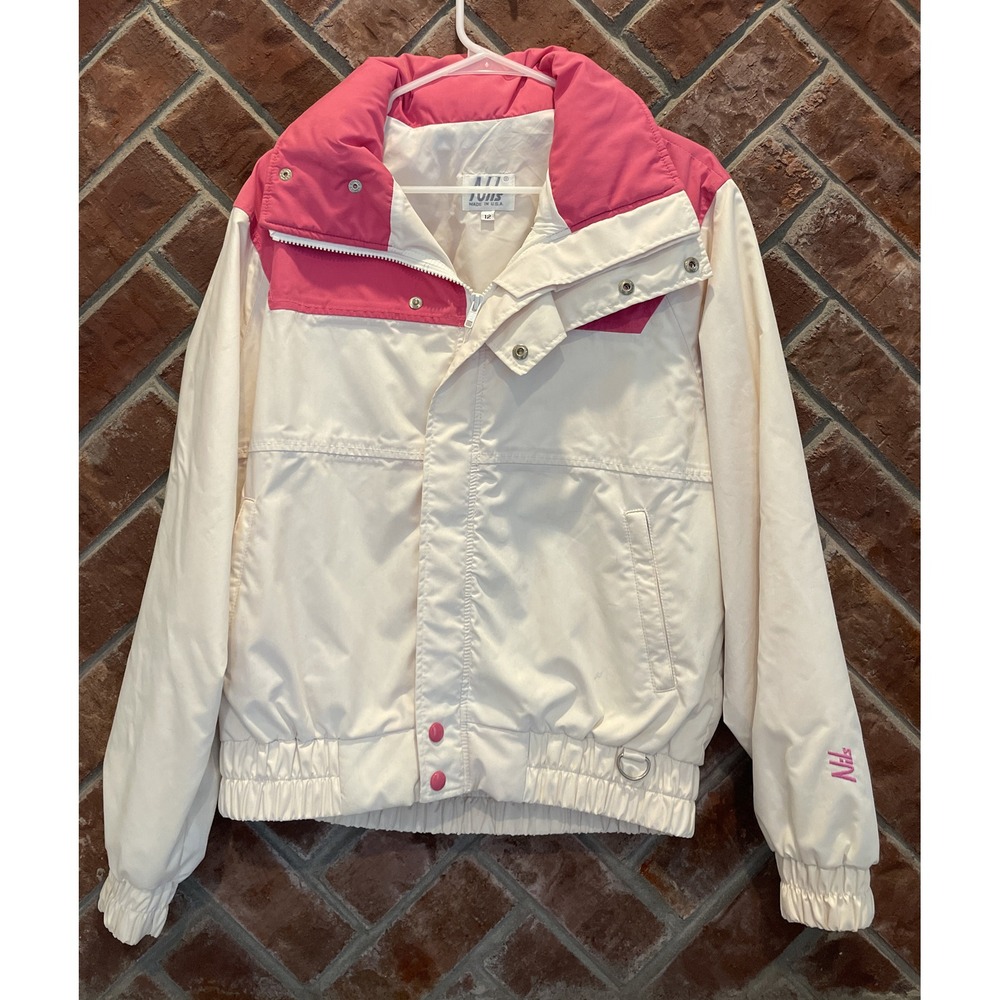 Nils Ski Jacket Women 12 White Pink Gore-Tex Hooded Vintage‎ Made in USA